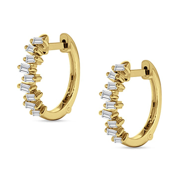 Baguette Zig Zag Hoop Earring Cubic Zirconia Yellow Tone 925 Sterling Silver Wholesale